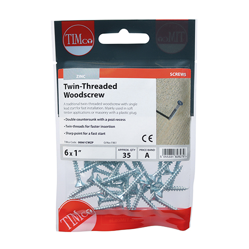 Twin Woodscrew PZ2 CSK - BZP - Image 2
