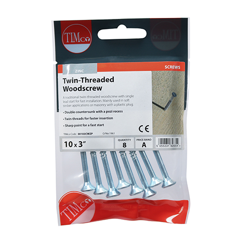 Twin Woodscrew PZ2 CSK - BZP - Image 2
