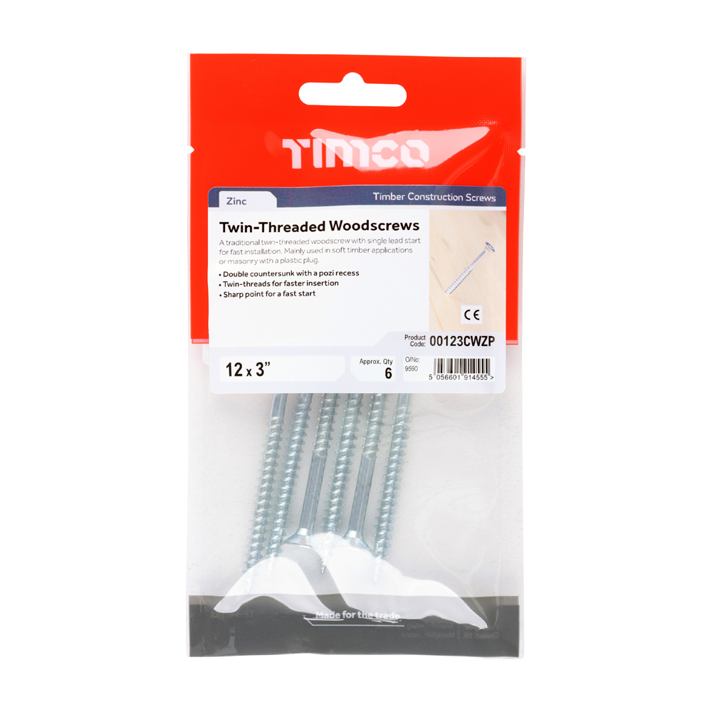 Twin Woodscrew PZ2 CSK - BZP - Image 2