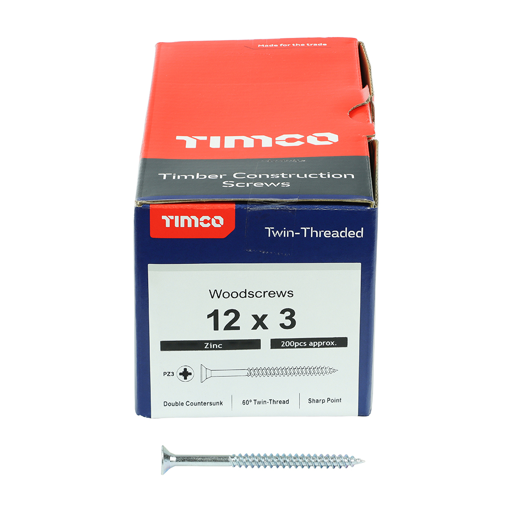 Twin Woodscrew PZ3 CSK Zinc - Image 3