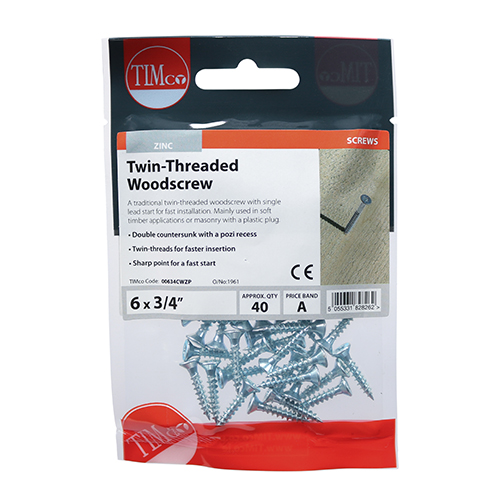 Twin Woodscrew PZ2 CSK - BZP - Image 2