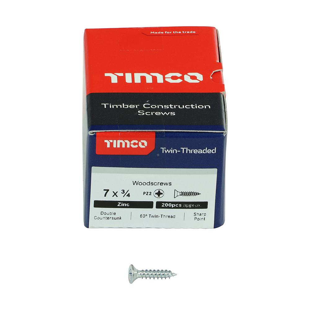 Twin Woodscrew PZ2 CSK Zinc - Image 3