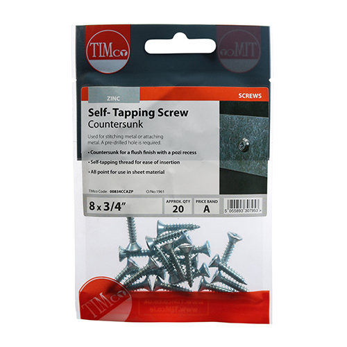 S/Tapping Screw PZ2 CSK - BZP - Image 2