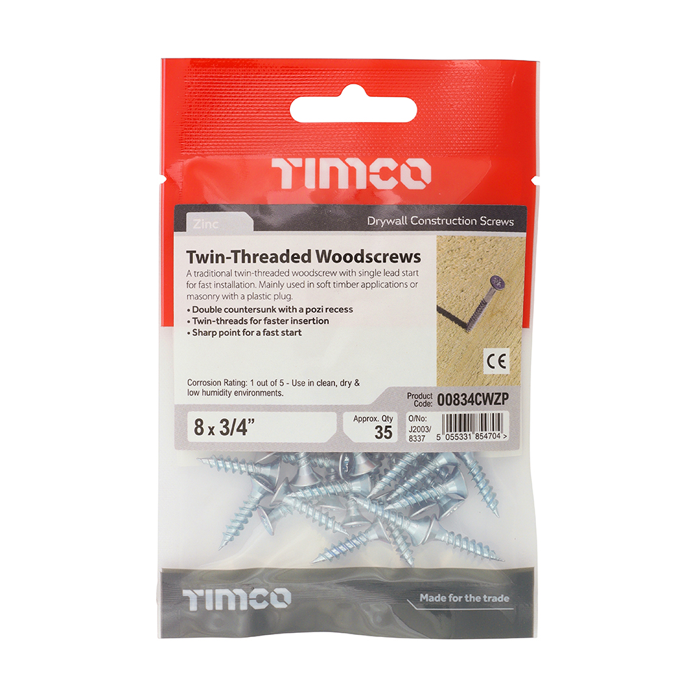 Twin Woodscrew PZ2 CSK - BZP - Image 2