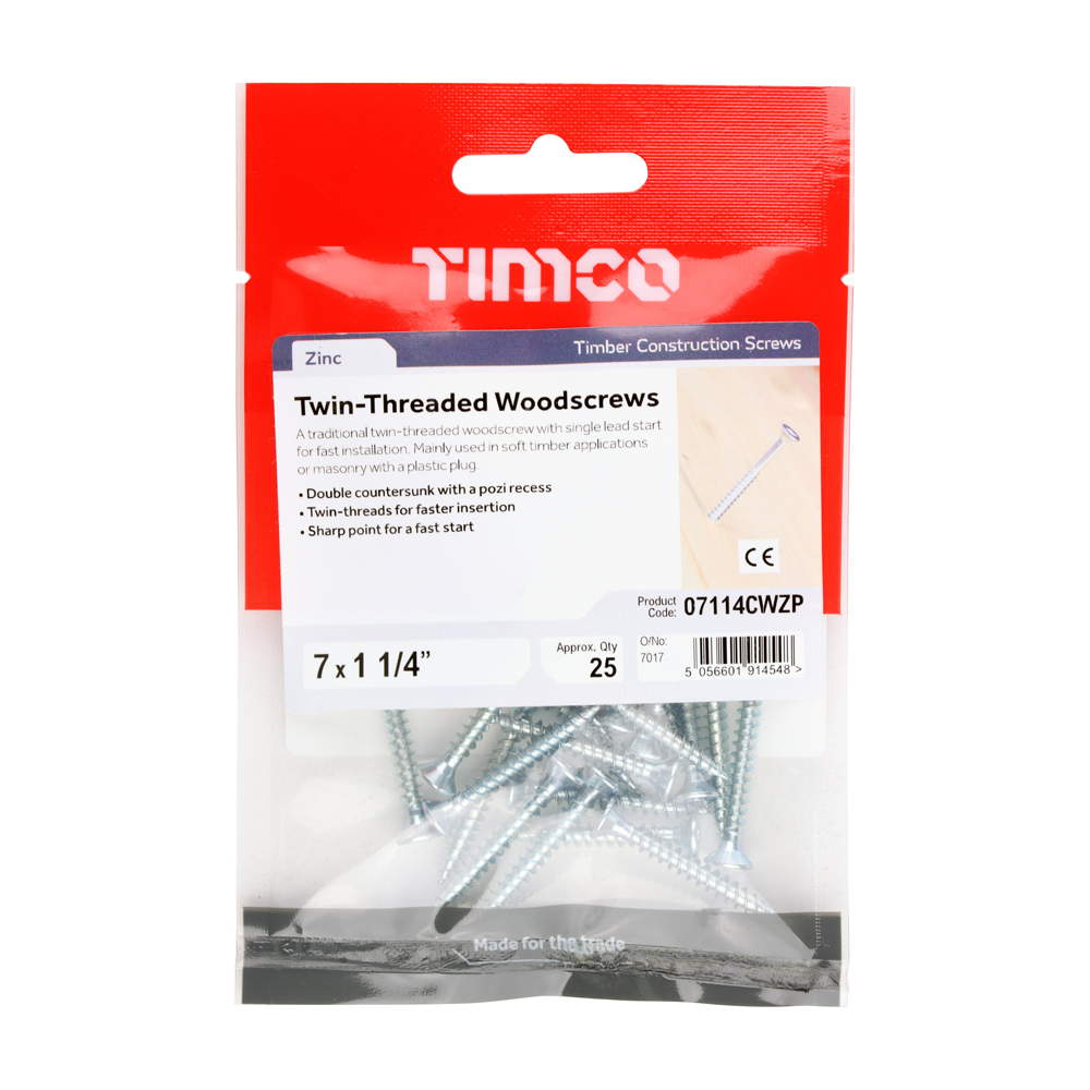 Twin Woodscrew PZ2 CSK - BZP - Image 2