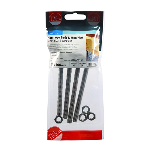 Carriage Bolt & Hex Nut -A2 SS - Image 2
