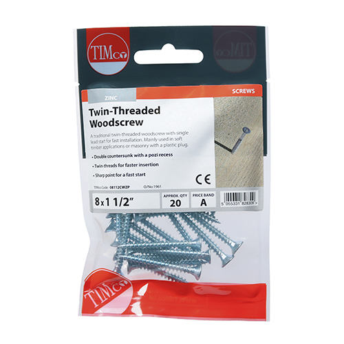 Twin Woodscrew PZ2 CSK - BZP - Image 2