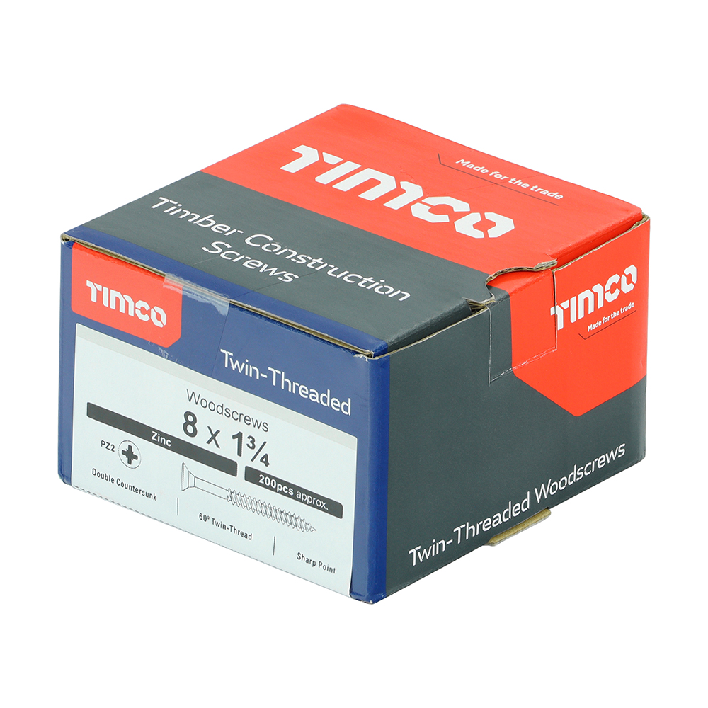 Twin Woodscrew PZ2 CSK Zinc - Image 2