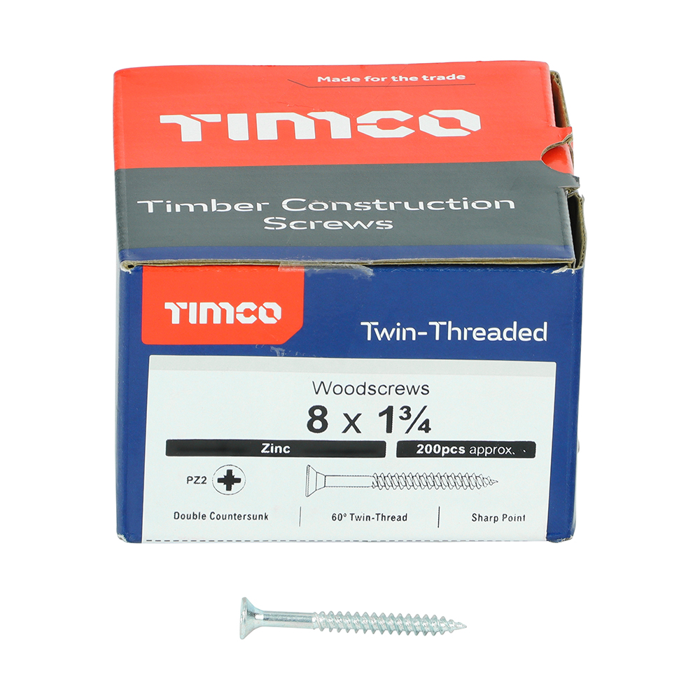 Twin Woodscrew PZ2 CSK Zinc - Image 3