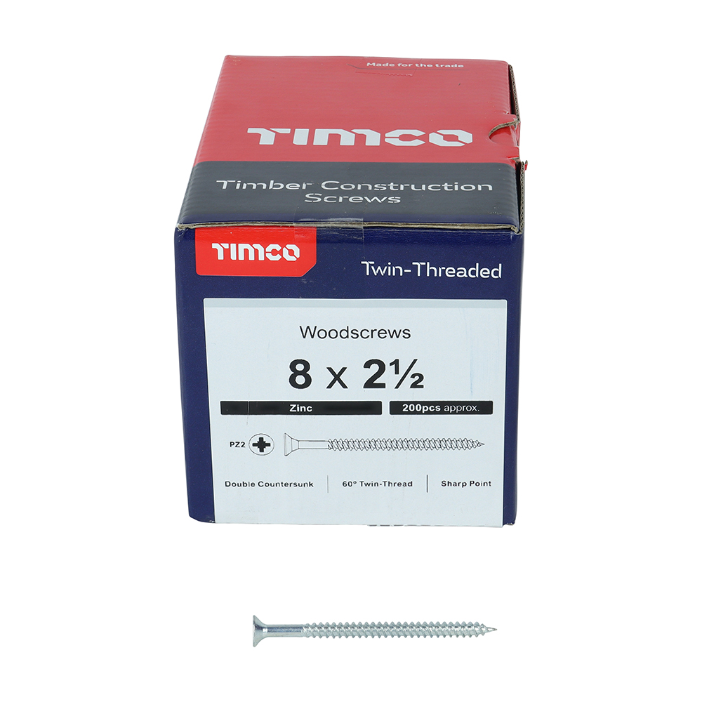 Twin Woodscrew PZ2 CSK Zinc - Image 3