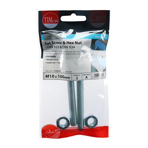 Set Screw & Hex Nut - BZP - Image 2
