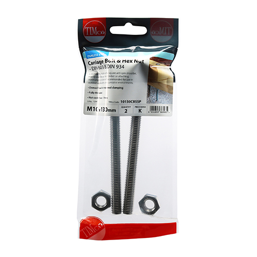 Carriage Bolt & Hex Nut -A2 SS - Image 2