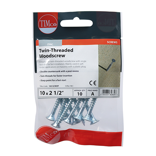 Twin Woodscrew PZ2 CSK - BZP - Image 2