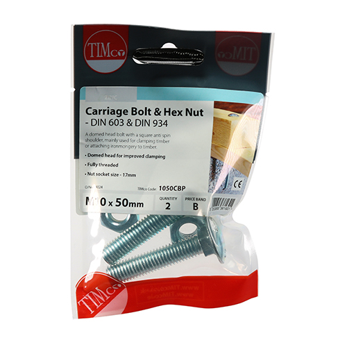 Carriage Bolt & Hex Nut - BZP - Image 2