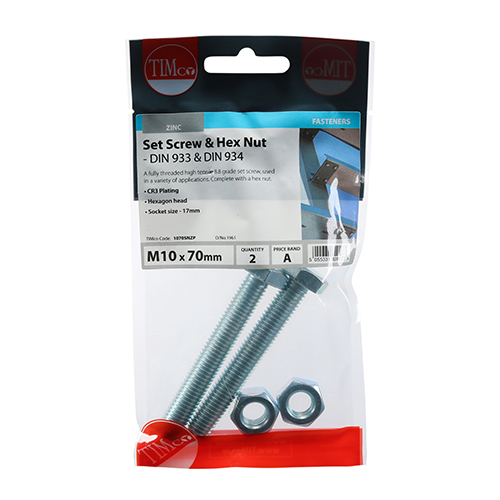 Set Screw & Hex Nut - BZP - Image 2
