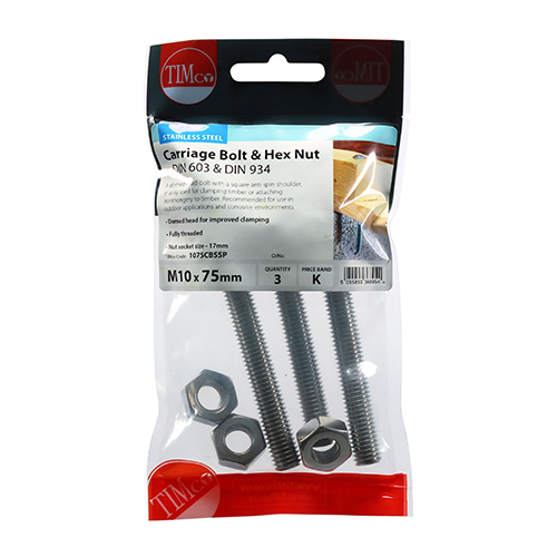 Carriage Bolt & Hex Nut -A2 SS - Image 2