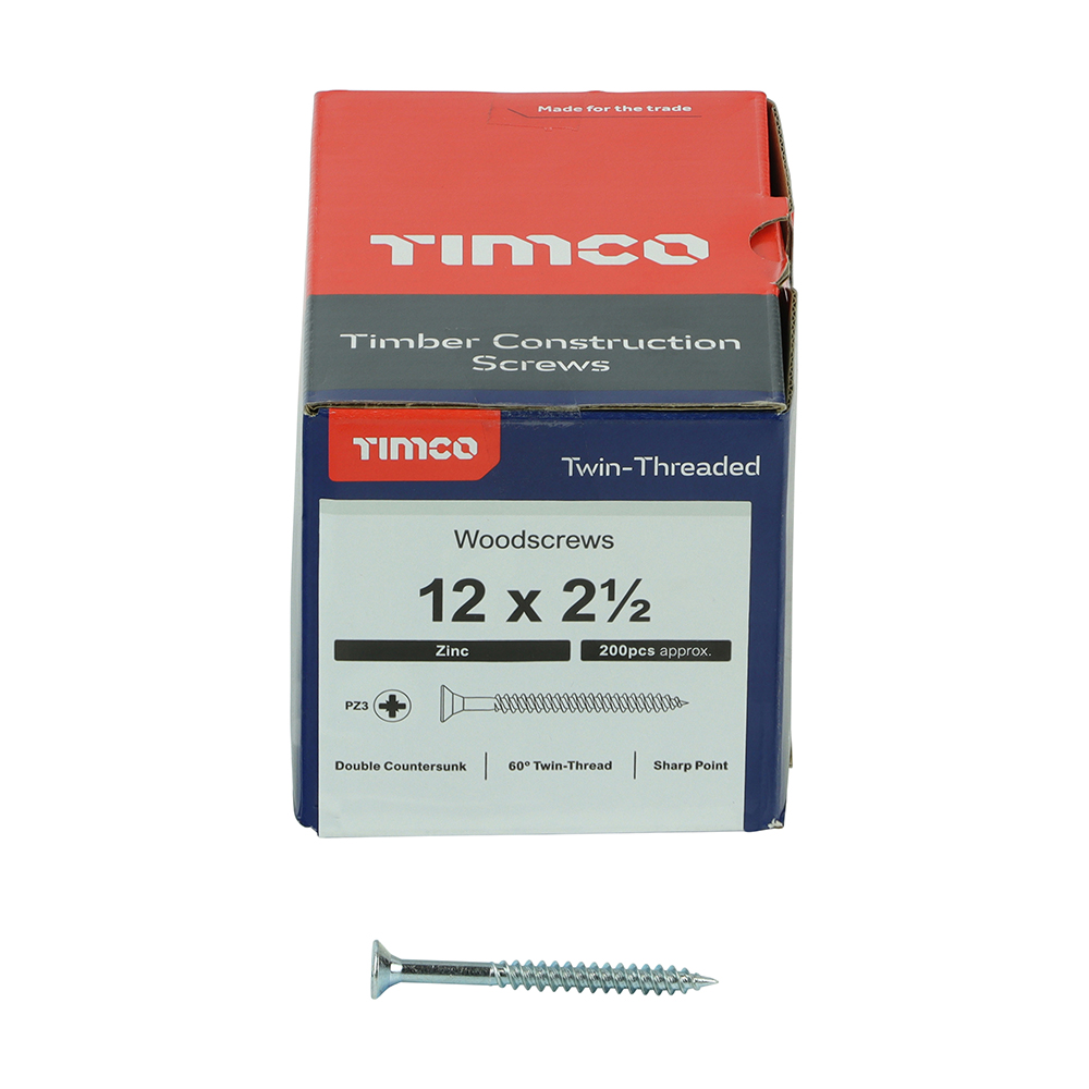 Twin Woodscrew PZ3 CSK Zinc - Image 3