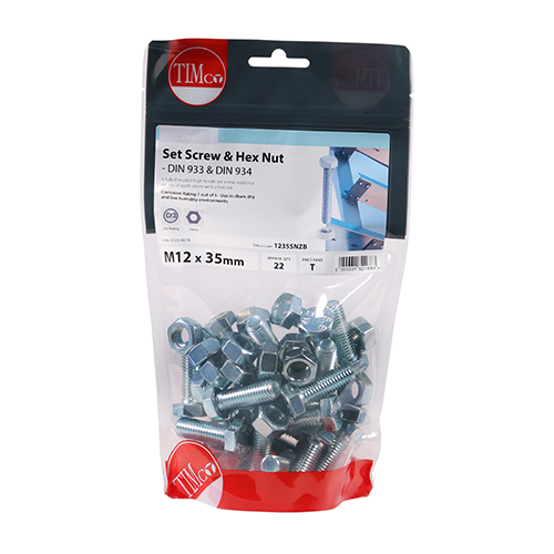 Set Screw & Hex Nut - BZP - Image 2