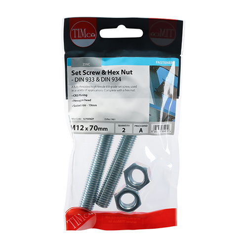 Set Screw & Hex Nut - BZP - Image 2