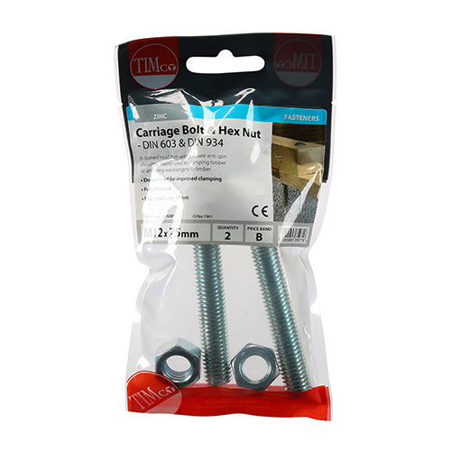 Carriage Bolt & Hex Nut - BZP - Image 2