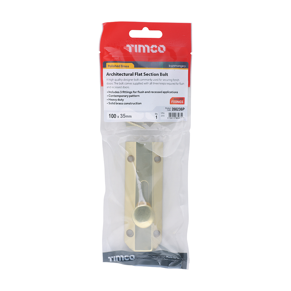 Arch Flat Sec Bolt Pol. Brass - Image 2