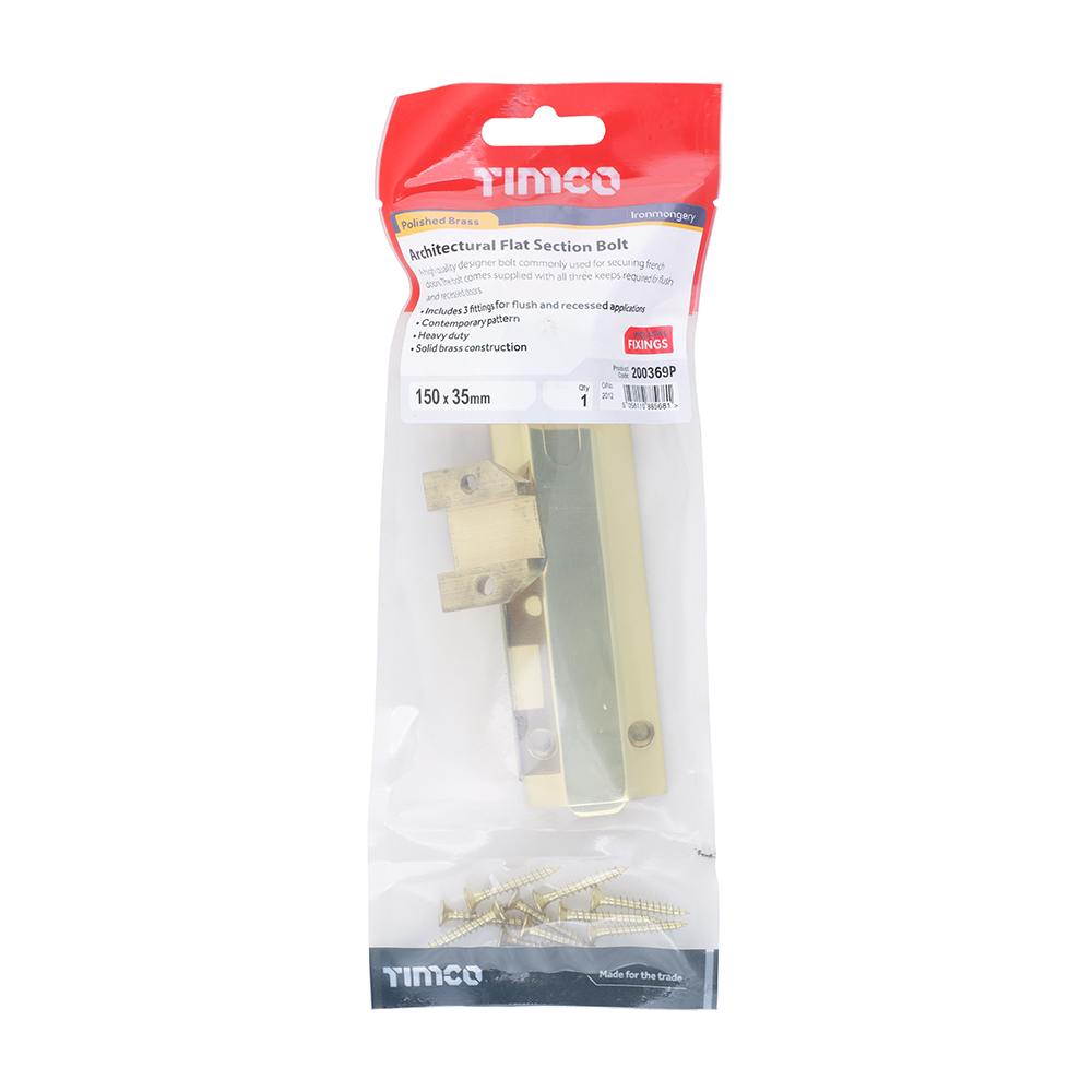 Arch Flat Sec Bolt Pol. Brass - Image 2