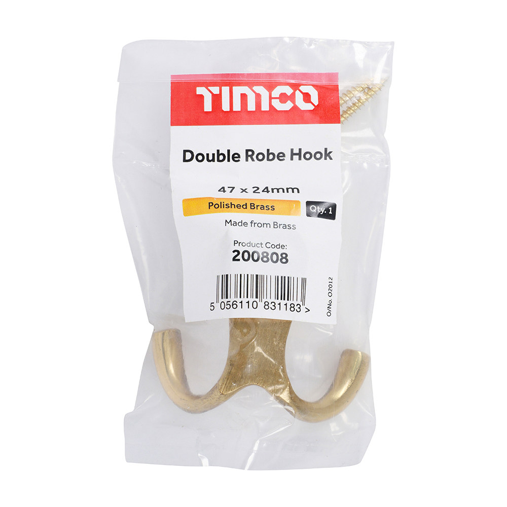 Double Robe Hook Pol. Brass - Image 2