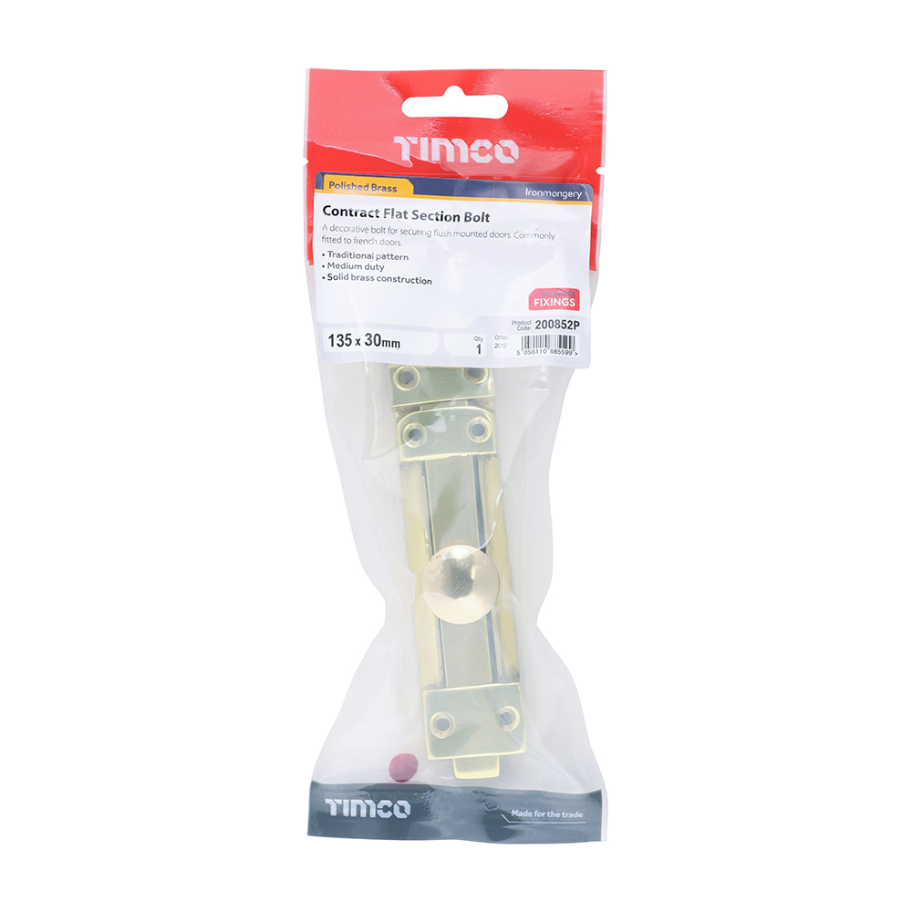 Flat Section Bolt Pol. Brass - Image 2