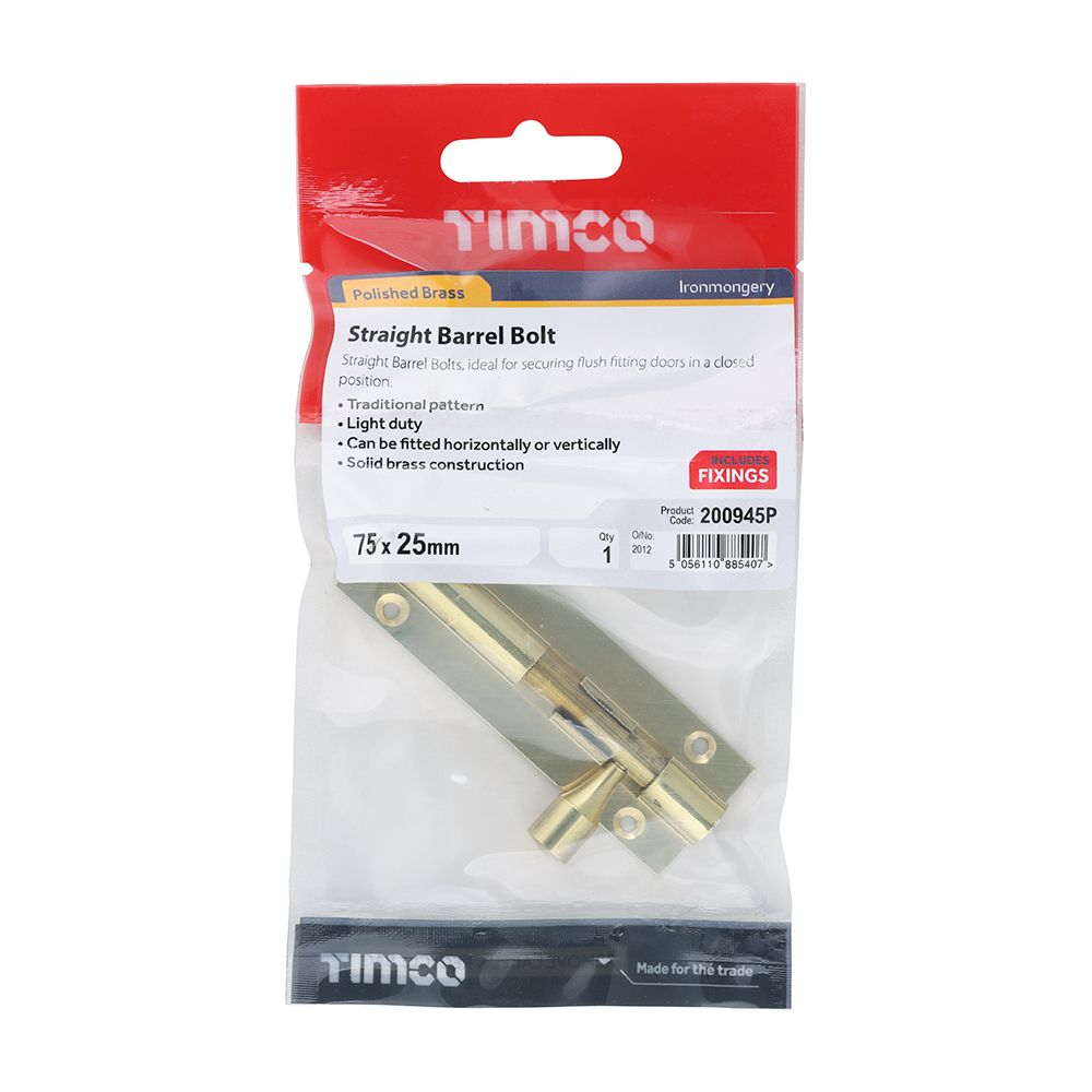 Str. Barrel Bolt Pol. Brass - Image 2
