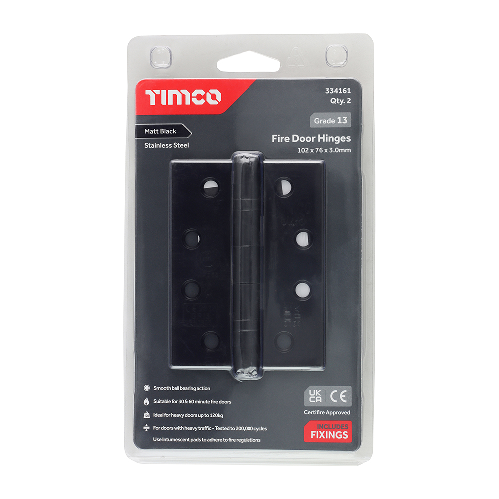 13 Fire Door Hinge Matt BLK SS - Image 2