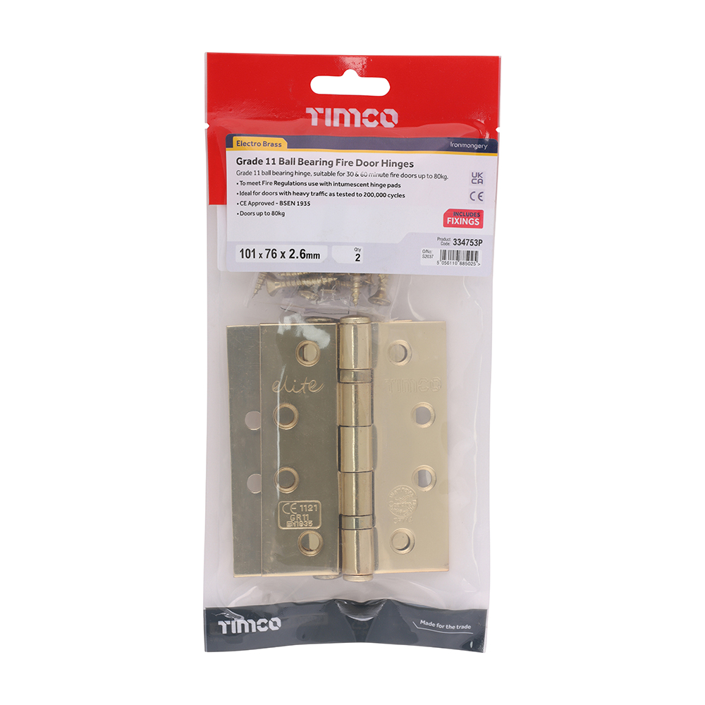 11 Fire Door Hinge E/Brass - Image 2
