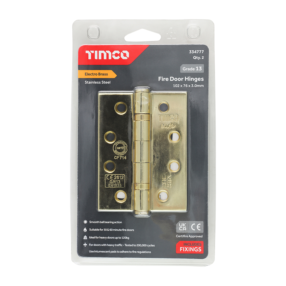 13 Fire Door Hinge E/Brass SS - Image 2