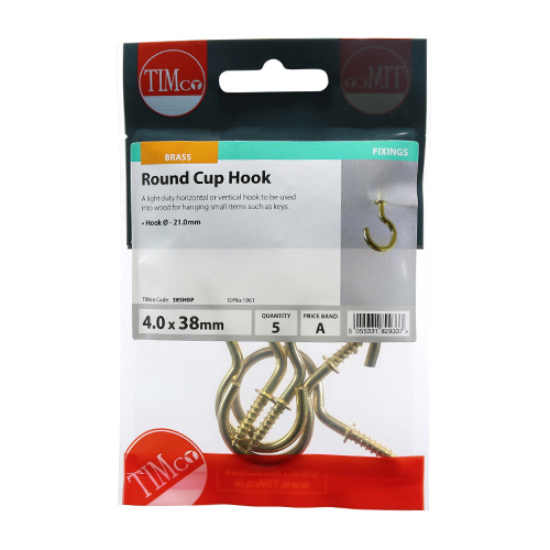 Round Cup Hook - E/Brass - Image 2