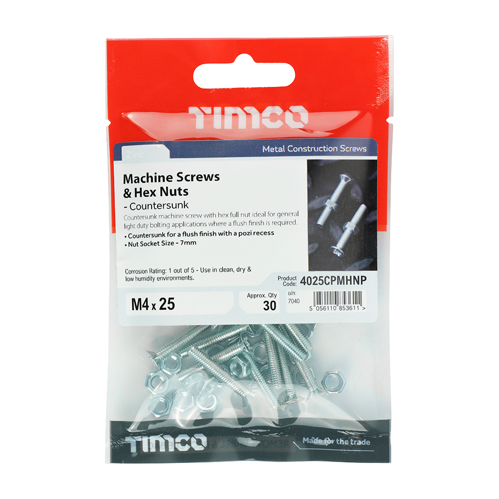 Machine Screw & Nut CSK - BZP - Image 2