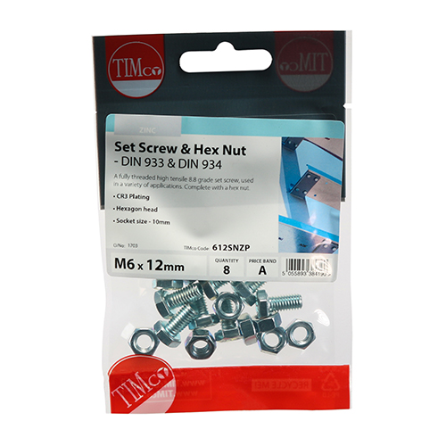 Set Screw & Hex Nut - BZP - Image 2