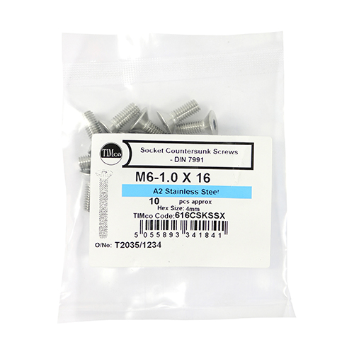 Socket Screws - Countersunk - A2 Stainless Steel M6 x 16 - Image 2
