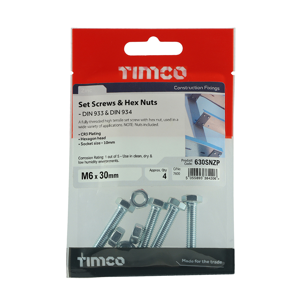 Set Screw & Hex Nut - BZP - Image 2