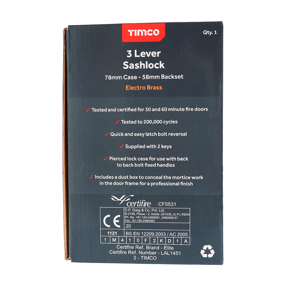 3 Lever Sashlock E. Brass - Image 3
