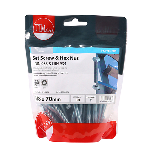 Set Screw & Hex Nut - BZP - Image 2