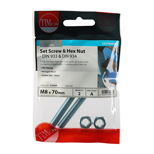Set Screw & Hex Nut - BZP - Image 2