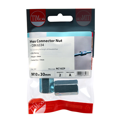 Connector Nut DIN 6334 - BZP - Image 2