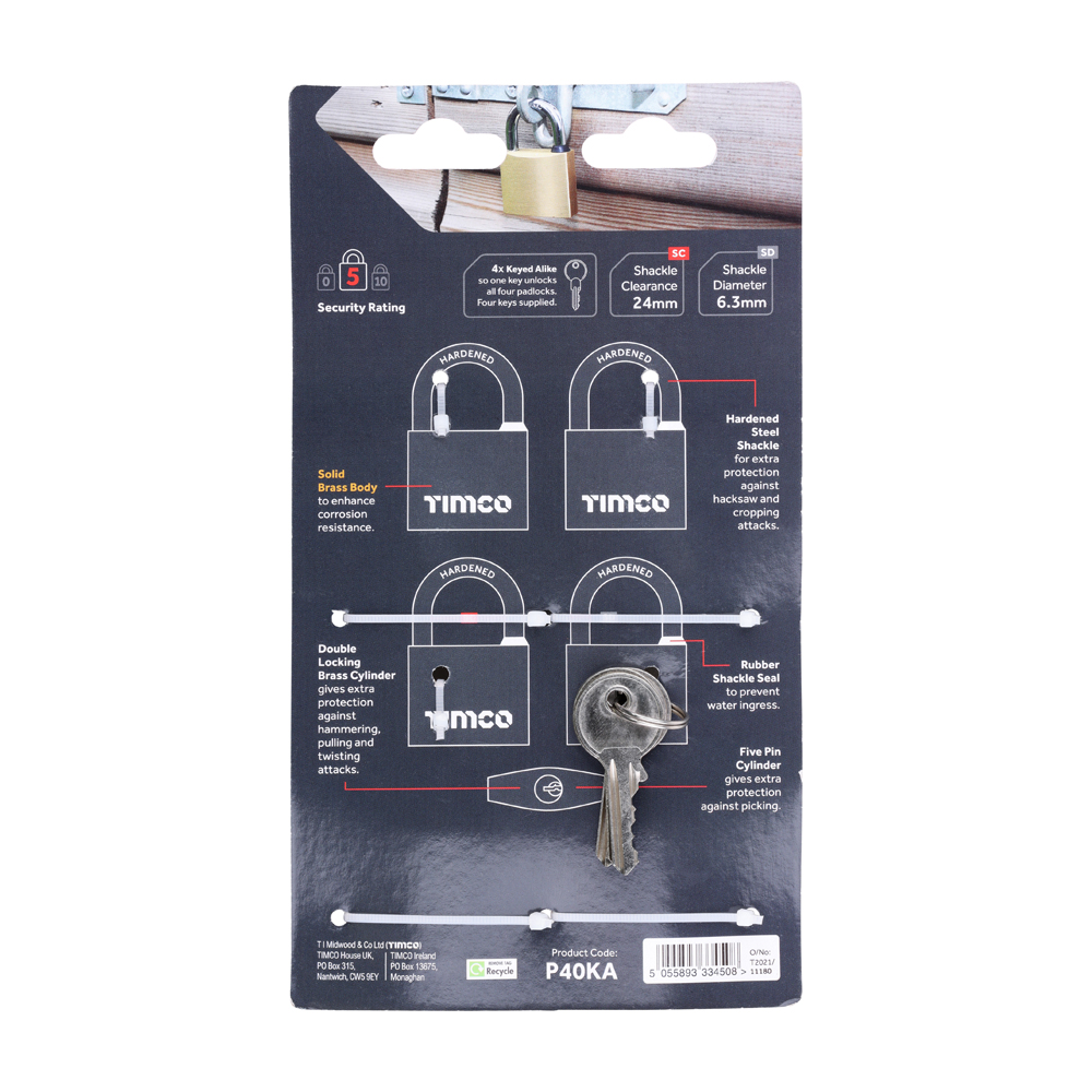Brass Padlock x 4 (Key Alike) - Image 3