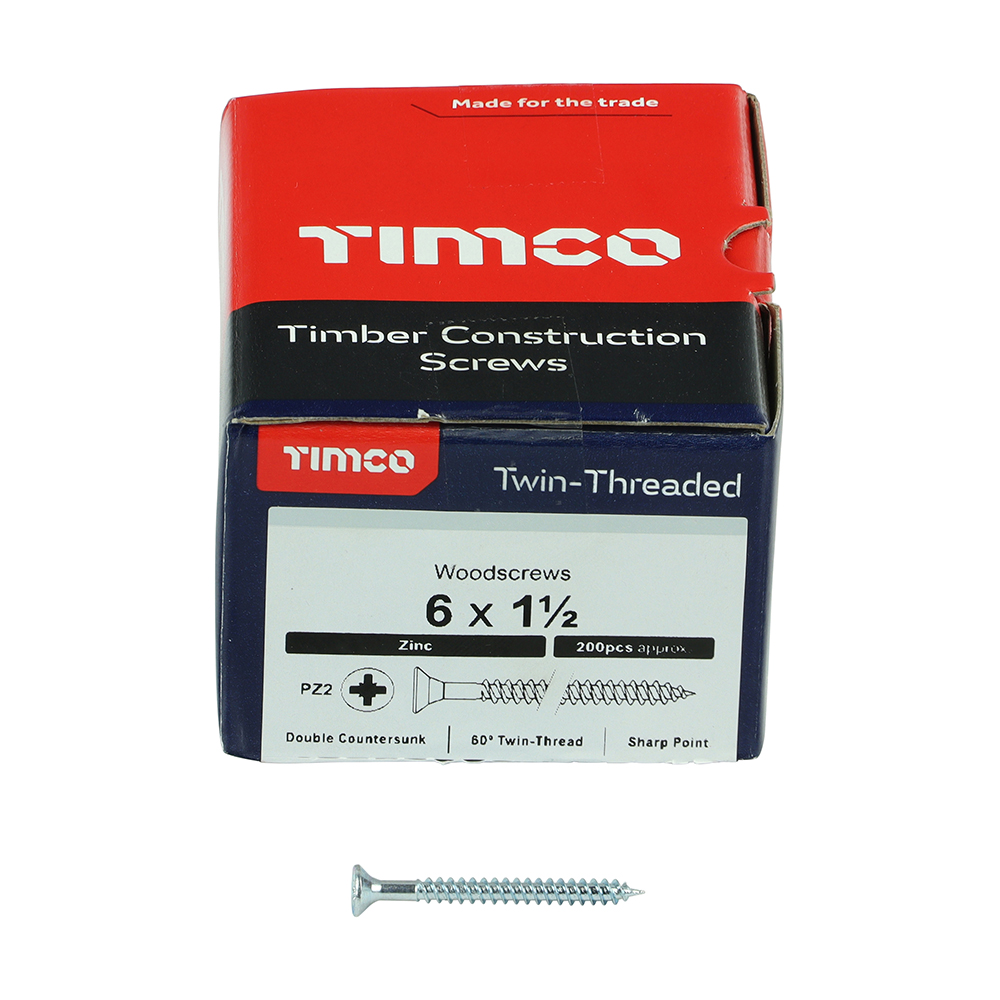 Twin Woodscrew PZ2 CSK Zinc