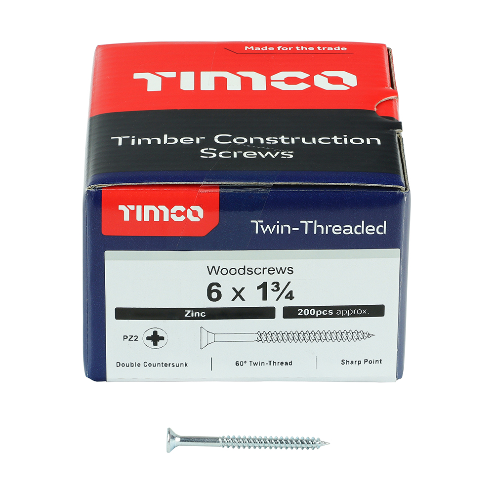 Twin Woodscrew PZ2 CSK Zinc