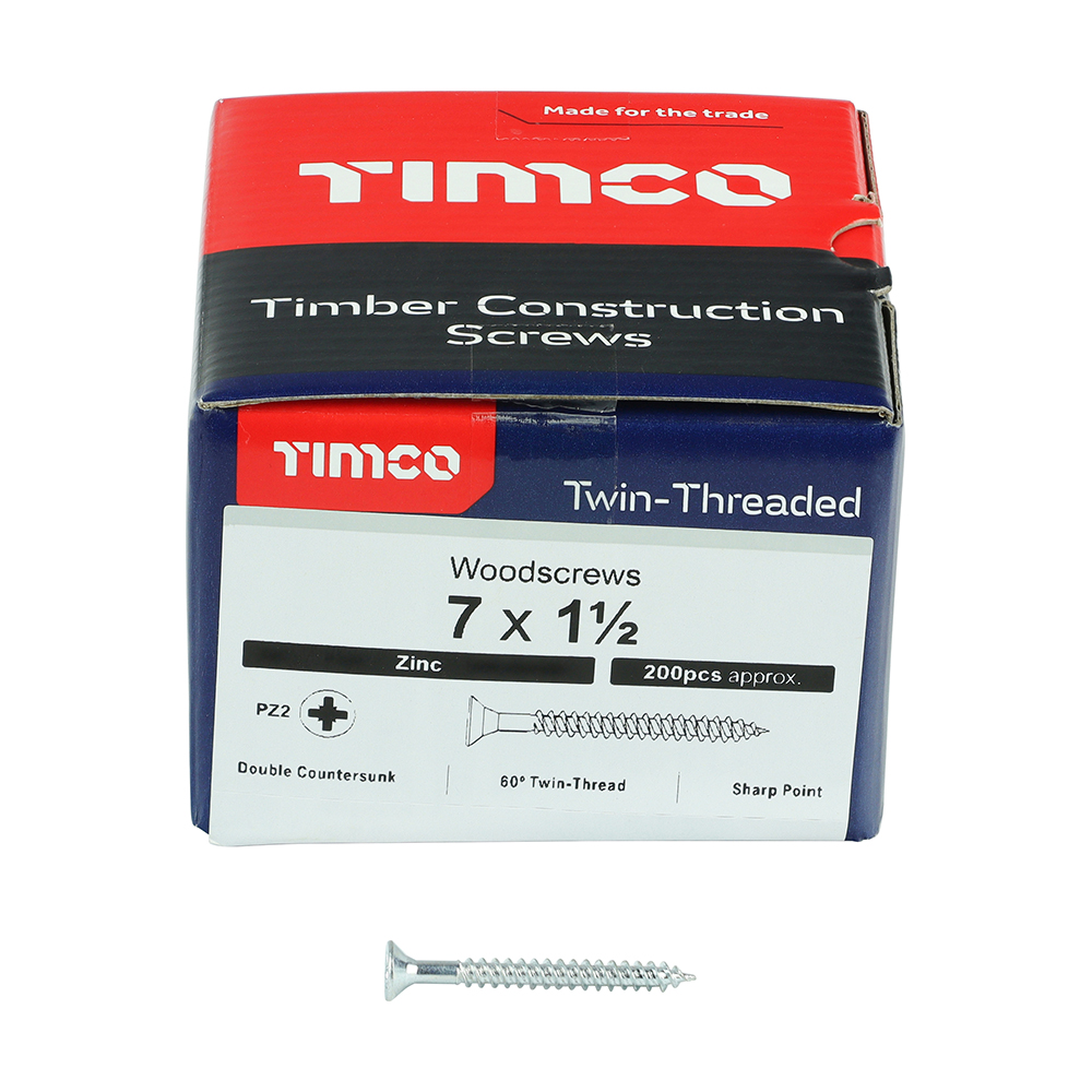 Twin Woodscrew PZ2 CSK Zinc