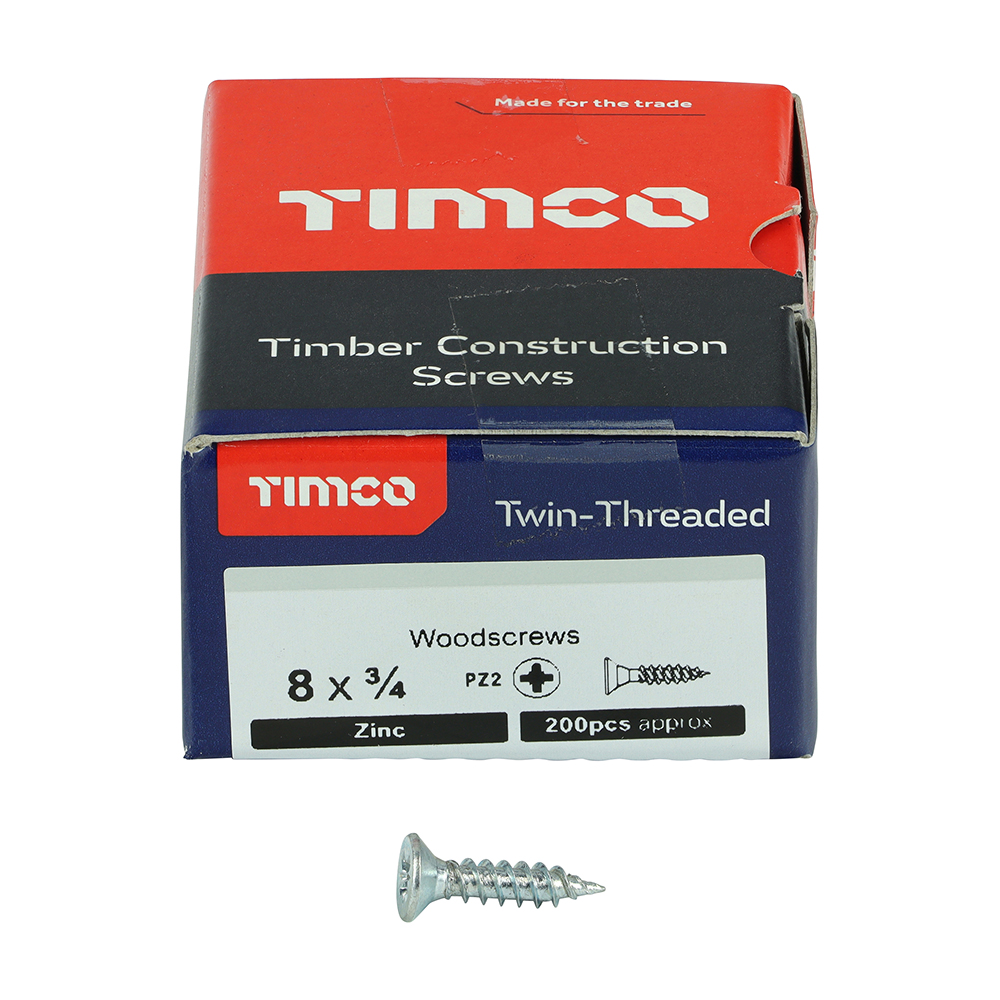 Twin Woodscrew PZ2 CSK Zinc