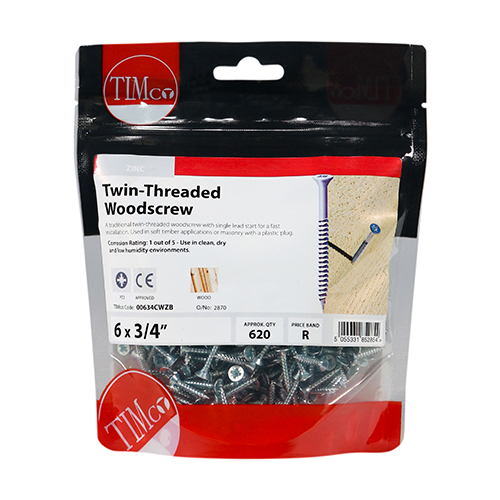 Twin Woodscrew PZ2 CSK - BZP