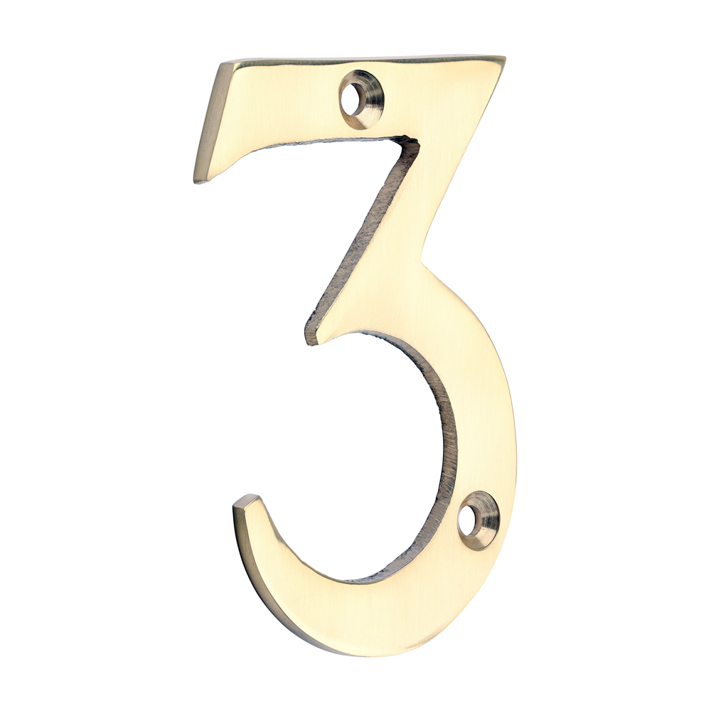 Door Numeral 3 - Polished Brass 75mm
