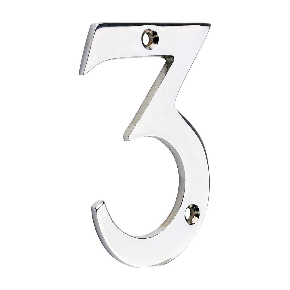 Door Numeral 3 - Polished Chrome 75mm